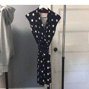 Cap Sleeve Polka Dot Faux Wrap Dress